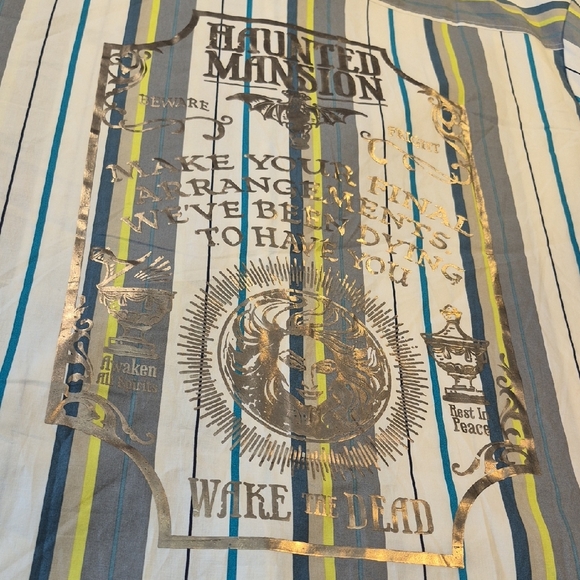 Disney Haunted Mansion Mens Short Sleeve Blue and Gray Casual Button Down Shirt - Picture 7 of 11